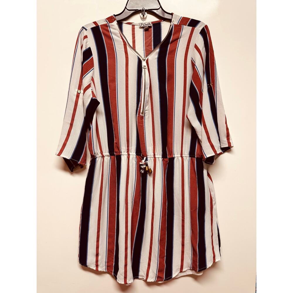 J for Justify Women's Dress 3/4 Sleeve Stripes Drawstring Zip Front Size XL
